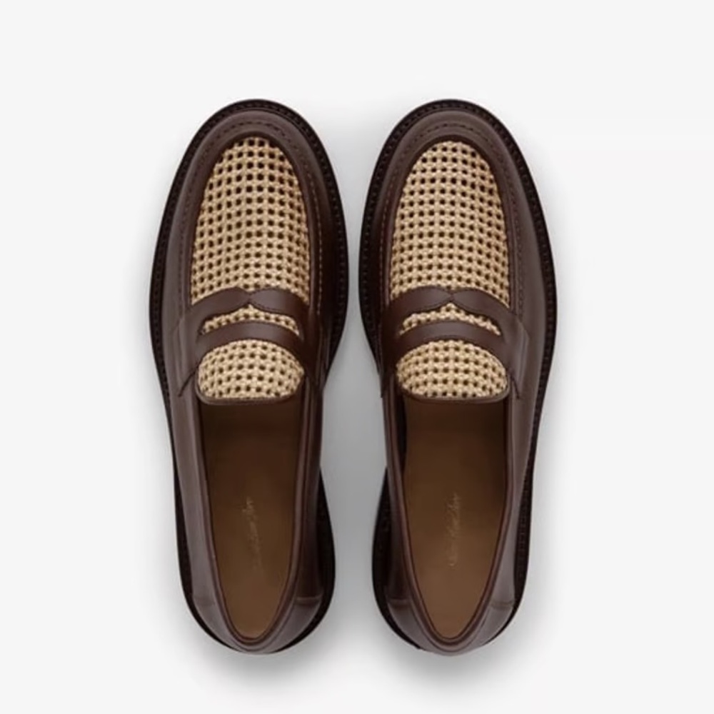Aime Leon Dore Taverna Loafer - Brown Leather & Rattan